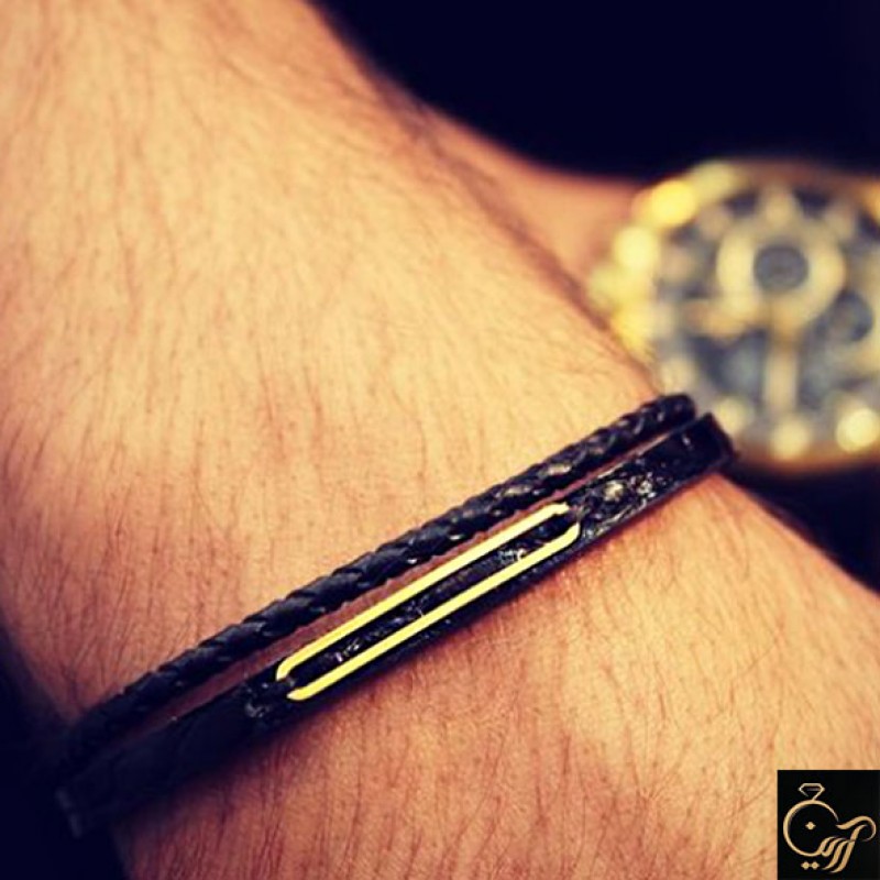 دستبند مردانه طلا - طرح شیاردار