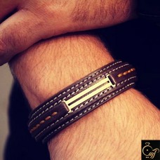 دستبند مردانه طلا - دو ردیف چرم