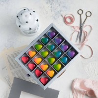 box of 20 colorful handmade chocolates